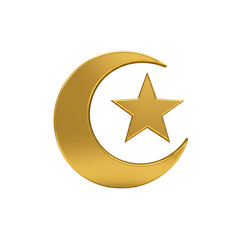 Golden Crescent Moon and Star Symbol on White Background