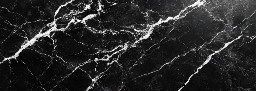 Textured Black Marble Surface with White Veins and Subtle Grain Details - Powered by Adobe