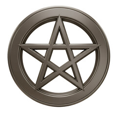Metallic Bronze Pentagram in Circle Isolated on White Background