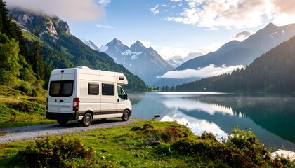 Campervan by a Serene Mountain Lake
