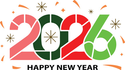 Big Set of 2026 Happy New Year Logo Designs Number Templates and Symbol Collection in Black Vector on a white background