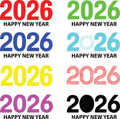 Big Set of 2026 Happy New Year Logo Designs Number Templates and Symbol Collection in Black Vector on a white background