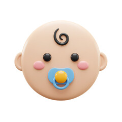 Cute Baby Face 3D Render with Pacifier on White Background