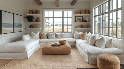 Fototapeta premium Design a seaside living room with a calm neutral palette