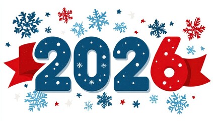 Vector Illustration Of The Word 2026 In Large Letters With Decorative Snowflakes Against White Background