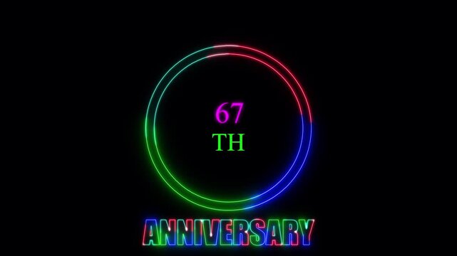 Glowing neon 67 years anniversary emblem. Anniversary icon or label. front of dazzling fireworks 67 years celebration and congratulation design element splash convert animated explosion ... See