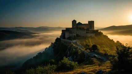 Obraz premium Ancient medieval fortress on a hilltop