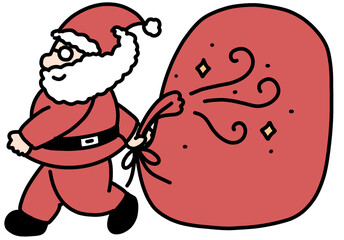 Cartoon Santa Claus carrying a big gift bag illustration
