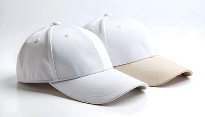 Two Stylish Baseball Caps: White and Beige