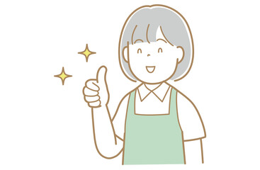 サムズアップをするエプロンを着用した女性のイラスト