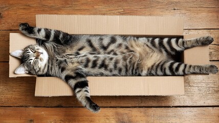 Peaceful Resting Cat in Cardboard Box