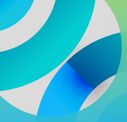 Abstract fluid shapes, vibrant blues, greens, whites. Overlapping layers create dynamic composition. Modern design, smooth gradients.