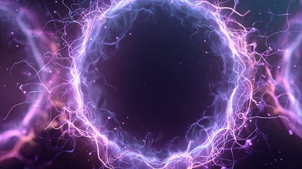 Naklejka premium A glowing energy field frames a dark void, with tendrils of light radiating outwards against a gradient