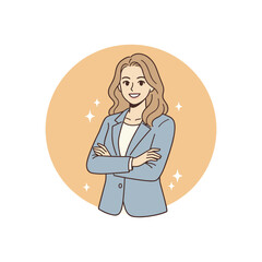 Confident business woman vector illustration professional female character arms crossed cartoon style office worker leadership corporate lifestyle concept flat design