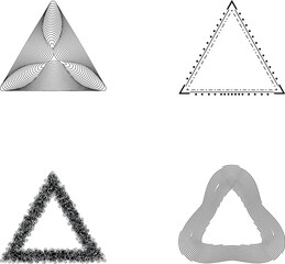 Decorative abstract triangle frames, optical illusion lines, dotted pattern, swirl curly ornament and wave inspired design