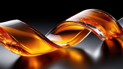 Golden liquid swirl with reflections on a dark surface