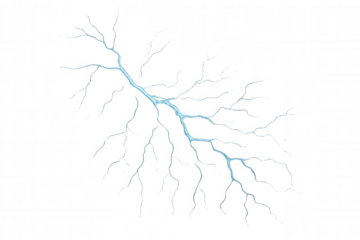 Blue lightning bolt discharging during powerful storm, depicting electric power and dynamic energy with transparency