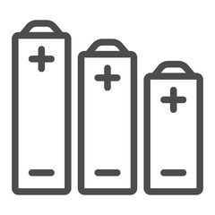 Batteries of different capacities line icon, tech concept. Vector graphics. Battery sign on white background, outline style icon for mobile or web design.