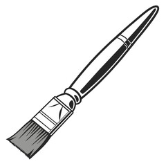Naklejka premium A black and white illustration of a paintbrush with a long handle and bristles angled to the left