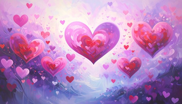 Abstract hearts in a dreamy landscape