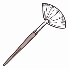 Hand drawn illustration of a single fan brush with a brown handle and white bristles on a white background
