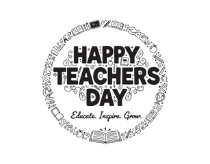 Obraz premium Happy Teachers Day design featuring doodles. Typography for Teachers Day, perfect for cards, posters, t-shirts, and prints.