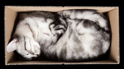 Adorable Cat Sleeping in Cardboard Box