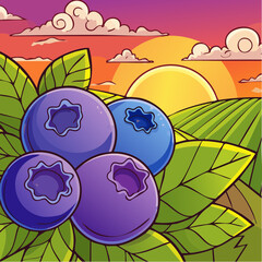 Ripe Blueberries on Bush at Sunset