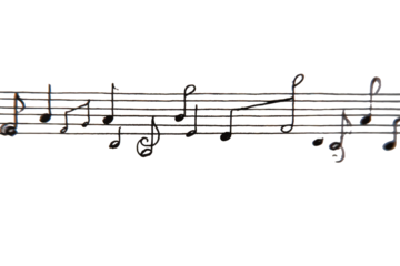 Musical Notes on a Staff Against Black Background