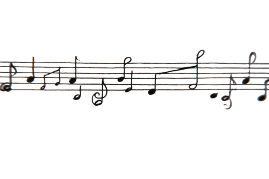 Musical Notes on a Staff Against Black Background