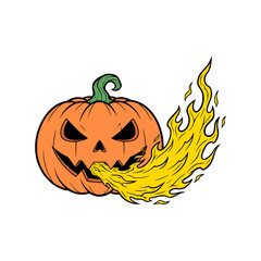 Spooky Jack-o-lantern blowing fire, perfect for Halloween decorations and graphic design