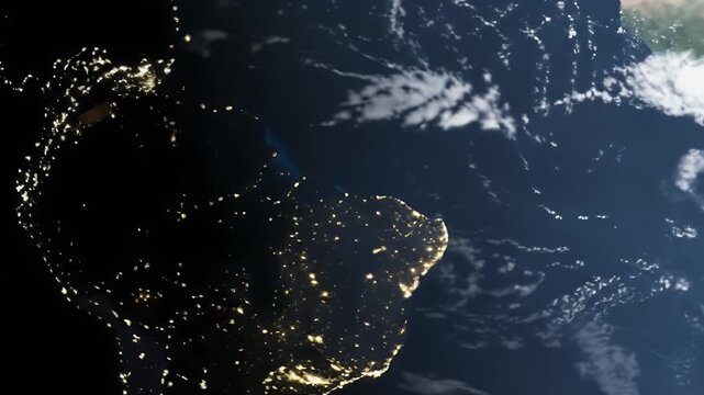 Earth at Night View of South America and Central America from Space.