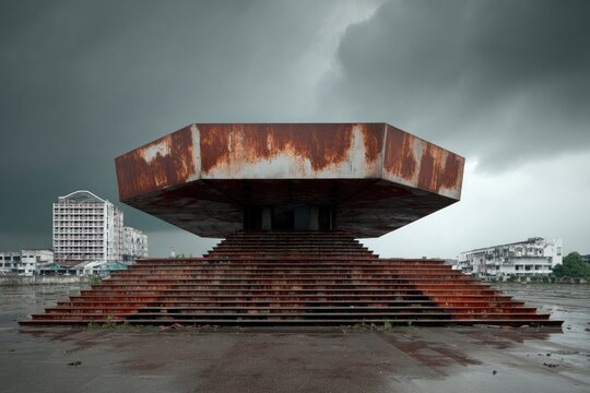 Rusty Monumental Structure In Urban Decay