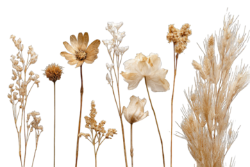 Dried flowers, beige, cream, various textures, arranged