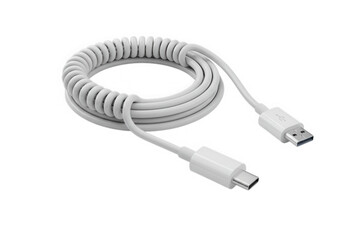 White usb type c coiled cable isolated on transparent background