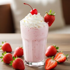 Strawberry Milkshake Refreshing Drink.