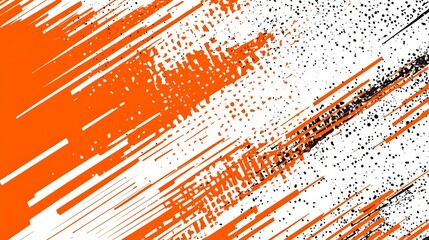 Unique design with bold orange and white stripes, creating a grunge aesthetic.