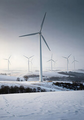 Sustainable wind energy turbines across nature’s landscape
