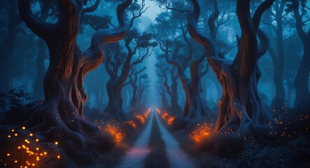 Spooky Halloween Night with Glowing Pumpkins