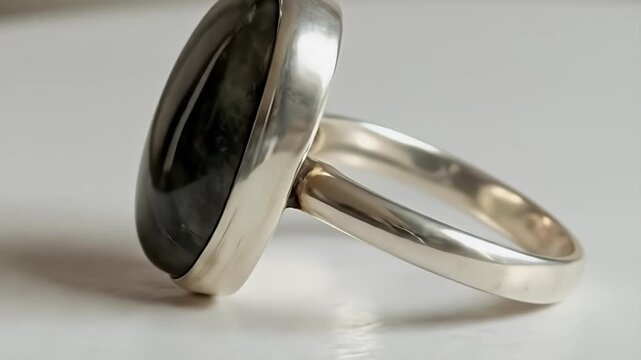 Elegant Silver Ring Featuring a Captivating Labradorite Gemstone.