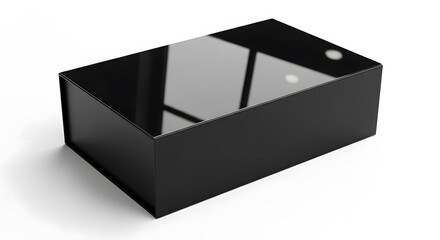 Naklejka premium A sleek black rectangular box with a glossy lid isolated on white background