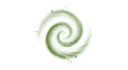 Green powder swirling isolated on white background in a spiral motion effect