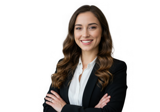 Portrait of a smiling businesswoman with arms crossed isolated on transparent background