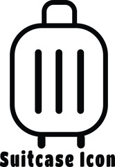 Black and White Suitcase Icon with Text on White Background luggage travel