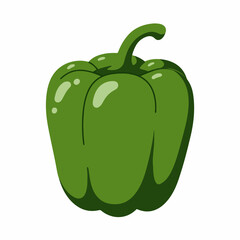 Simple Flat Style Fresh Green Bell Pepper Food Ingredient Illustration