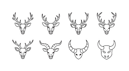 Fototapeta premium Vector art of deer head line icons