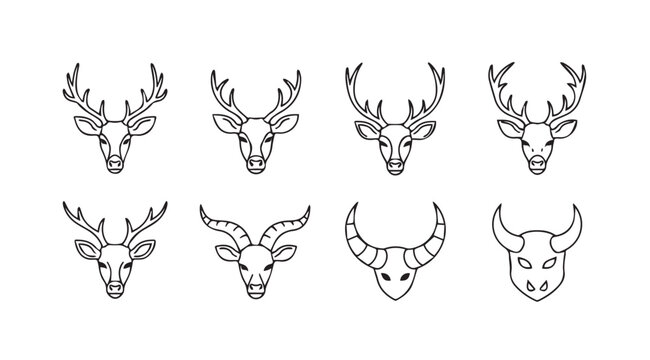 Vector art of deer head line icons