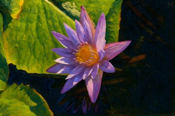 Vibrant Purple Water Lily Painting