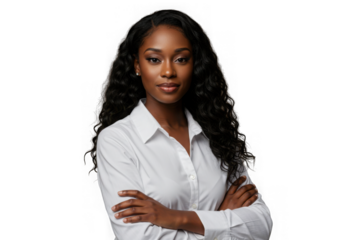 Confident african american businesswoman with arms crossed isolated on transparent background
