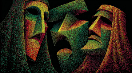 An engaging representation of human emotion through abstract colored faces, merging color with expressive artistic narrative.